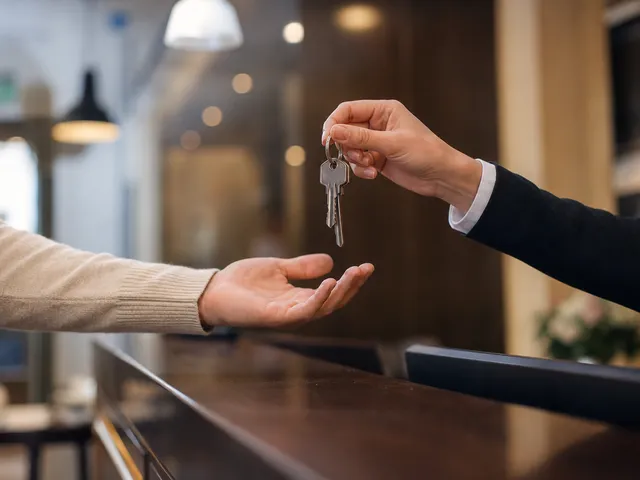 Schlüsselübergabe am Empfang als Symbol für Kontinuität und Objektwissen bei Personalwechsel