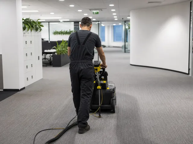 Professionelle Reinigung einer großen Teppichfläche im Büro