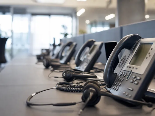 Telefone und Headset am Arbeitsplatz als Symbol für schwer erreichbare Ansprechpartner im Ticketsystem