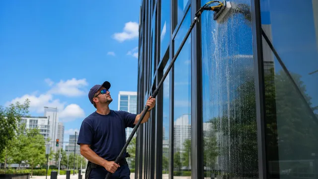 Glas- und Fensterreinigung an einer Fassade